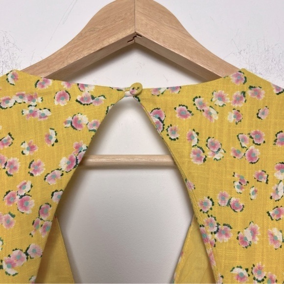 Nicholas Celie Midi Dress Hastings Floral Yellow Linen Dress Cottagecore - Picture 12 of 16